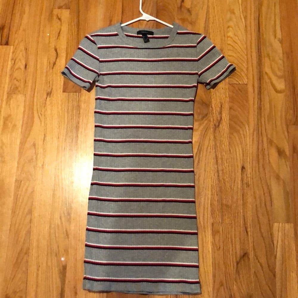 Forever 21 Gray Striped Tee Shirt Dress